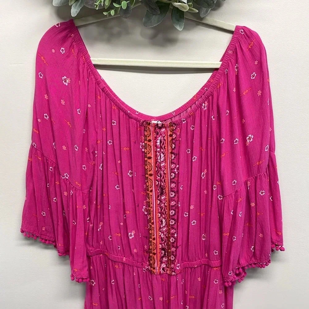 NWOT Mudd Boho Pink 3/4 Bell Sleeve Romper PomPom Detail XXL